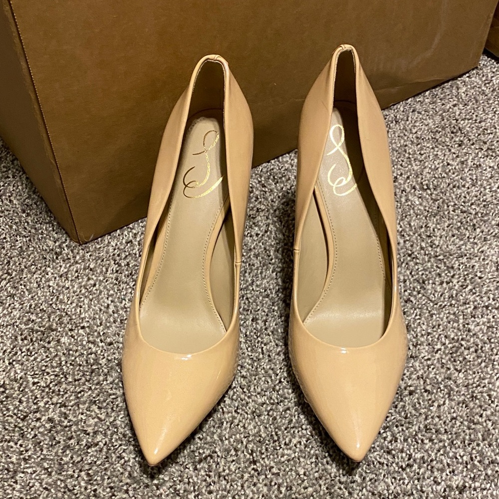 Sam Edelman Nude Patent Pointed-Toe Stiletto Pumps - Picture 2 of 10